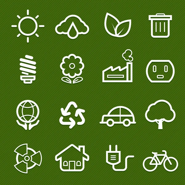 Ecology symbol line icon on green background vector illustration