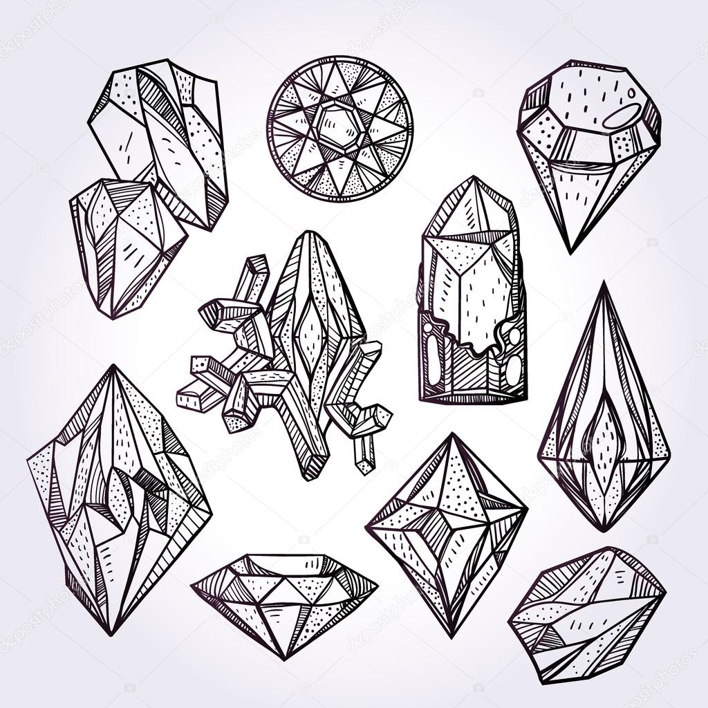 Set of hand drawn crystal gems. — Stock Vector © Katja87