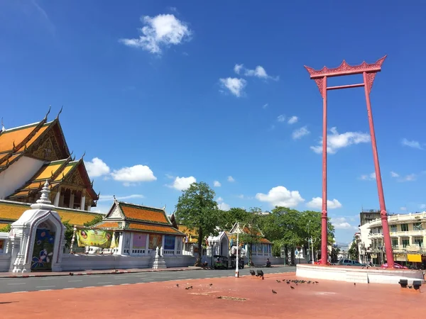Bangkok, Thailand - Sep 17, 2016: The giant swing or Sao Ching Cha in Thai locates in front of Wat Suthat. It had used to be a part of Brahmin ceremony in the past and is one of famous attraction.