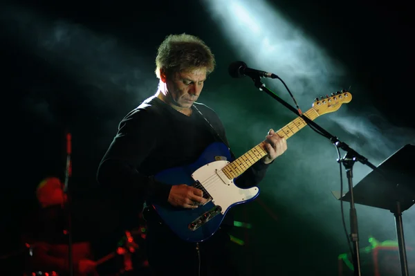 Guitarist playing guitar Oleg Laponogov, frontman Tabula Rasa band, playing guitar. Concert in Kiev, 10 October 2015