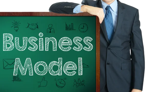 Business Model on blackboard presenting by businessman or teacher