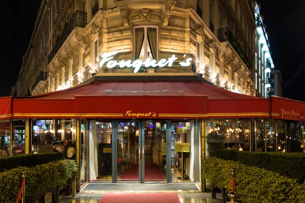 The restaurant Fouquets at night, Paris, France.
