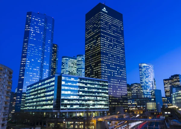 The business district La Defense at night.