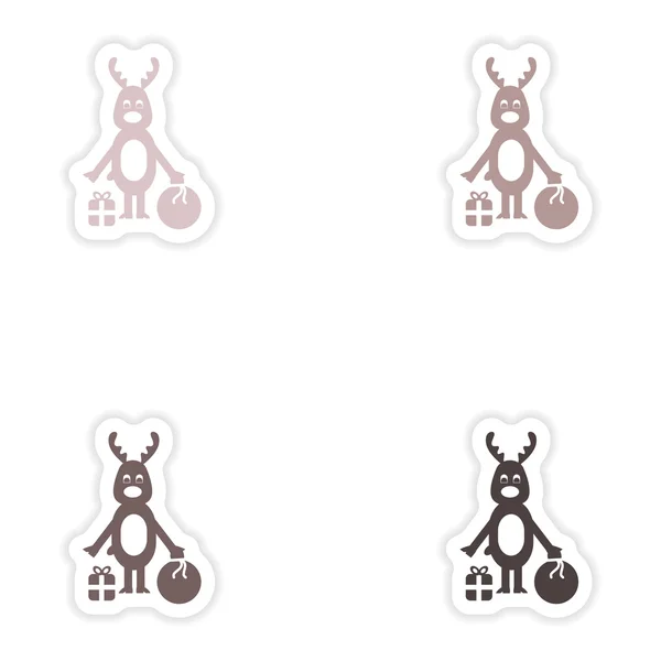 Set of paper stickers on white background deer gifts