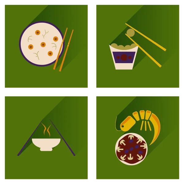 Modern flat icons vector collection with shadow Japanese dishes