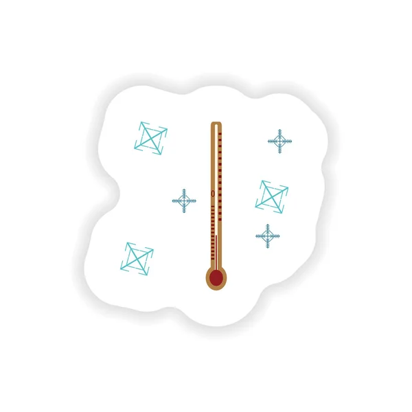 Stylish paper sticker on white background thermometer snowflakes