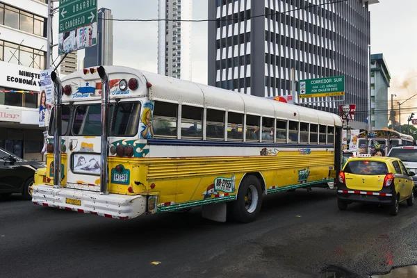 Red Devil bus in the streets of Panama City, in Panama