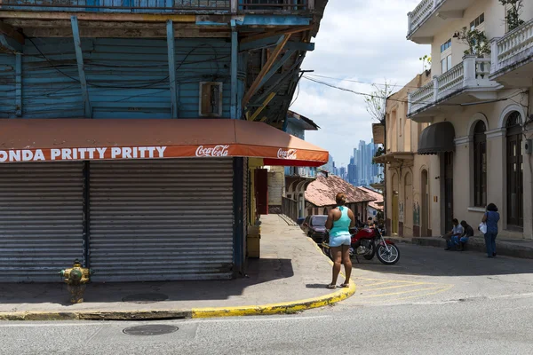 People in a street in Casco Viejo, in Panama City, Panama.