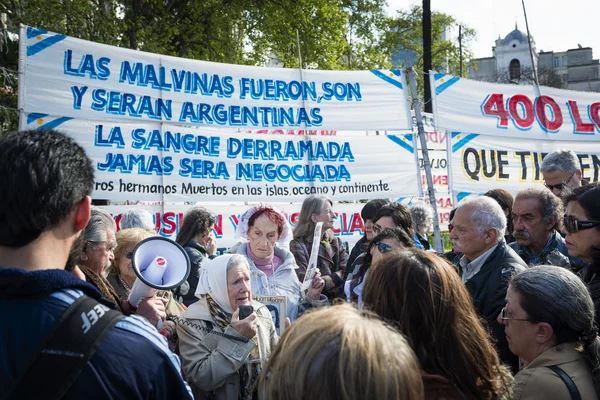 People gathered in a demonstration of the Mothers of the Plaza de Mayo in the Plaza de Mayo in Buenos Aires, Argentina.