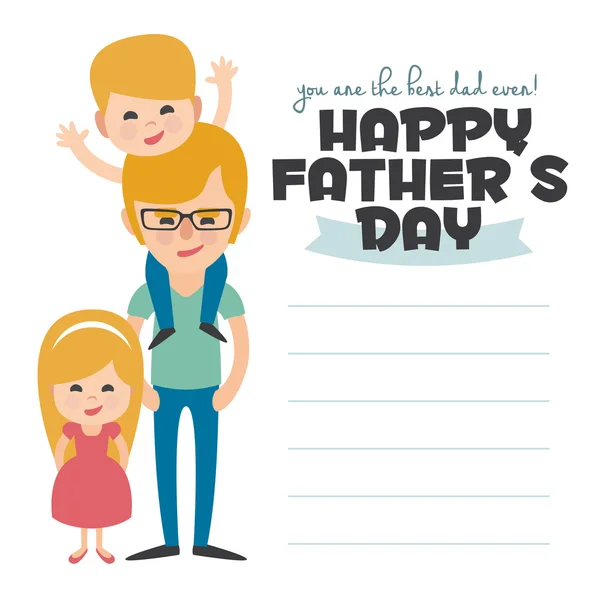 Happy Fathers day card. Vector Element Set. Blond Dad with sons.