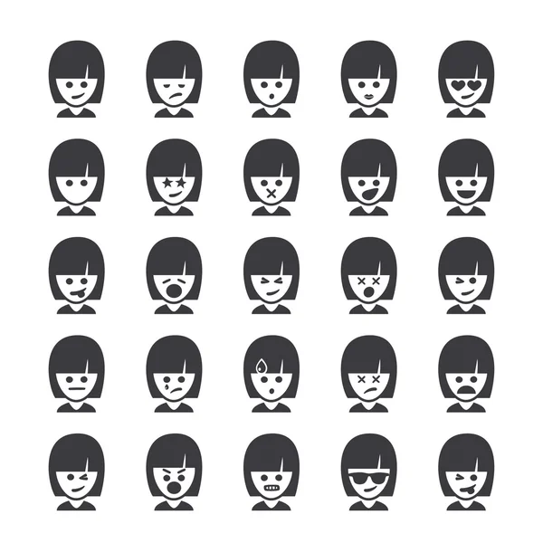 Set of different smileys vector, woman faces. Emoji icons representing lots of reactions, personalities and emotions