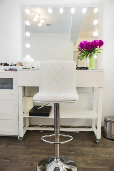 The mirror in the dressing room and makeup brush