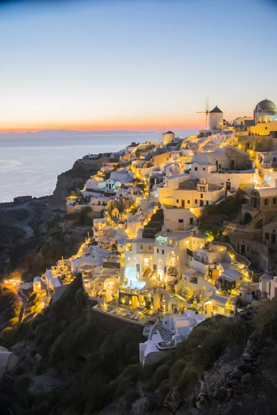 Beautiful night in Santorini Greece, sea, sunset, white Greek houses in the evening