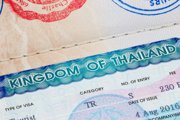 Closeup of Thailand visa in a Chinese passport