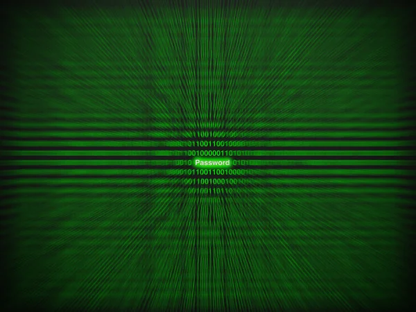 Green password glowing within random digital background