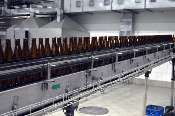 Empty bottles on a conveyor belt