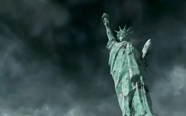 Apocalyptic view. Old Statue of liberty in Storm. 3d render