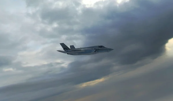 F 35 , american military fighter plane.Jet plane. Fly in clouds