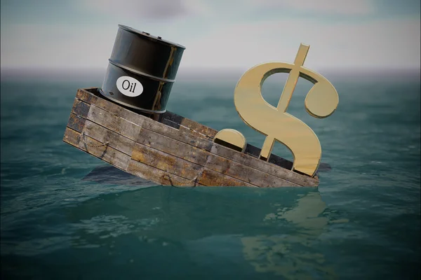 Oil barrel in water. price oil down.  crisis concept