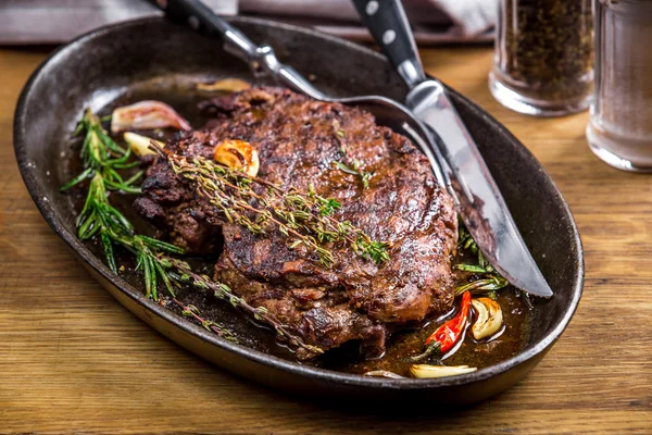 Healthy lean grilled medium-rare steak and vegetables