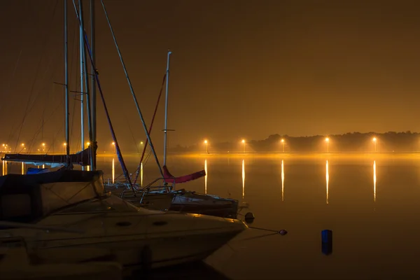 Night, sea, yacht, pier