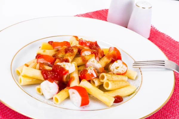Pasta with Ketchup and Crab Sticks