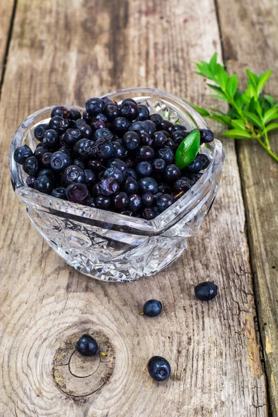 Bilberry in Crystal Bowl on Rustic Background