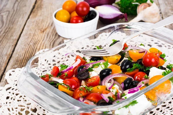 Hot Vegetable Salad with Olives and Feta