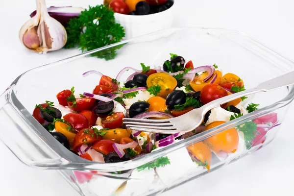 Hot Vegetable Salad with Olives and Feta