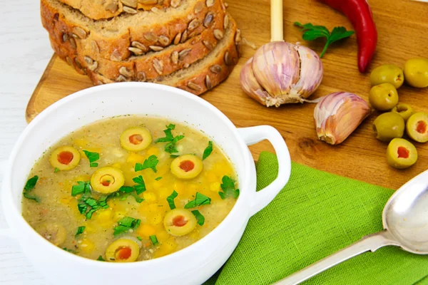 Barley Soup with Olives and Peppers