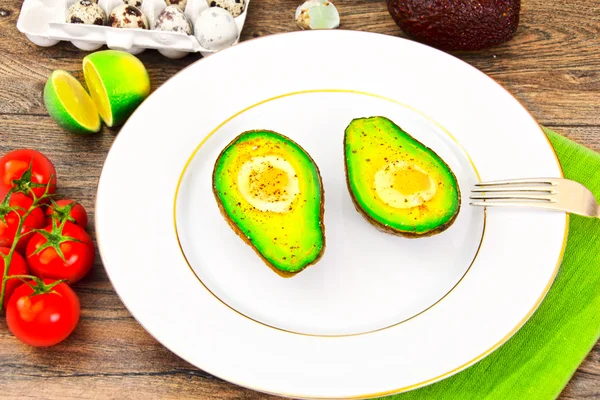 Avocados, Baked with Quail Egg, Salt, Pepper, Lemon