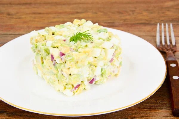 Salad with Avocado, Boiled Eggs, Red Onion and Mayonnaise