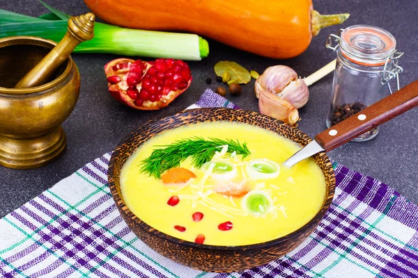 Diet and Healthy Organic Food: Pumpkin Soup with Leek