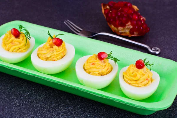 Tasty Stuffed Eggs with Pomegranate