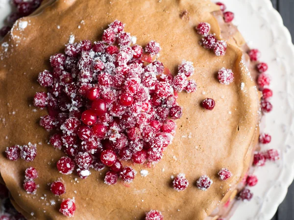 Chocolate Mousse Crepe Cake with Cranberry Curd