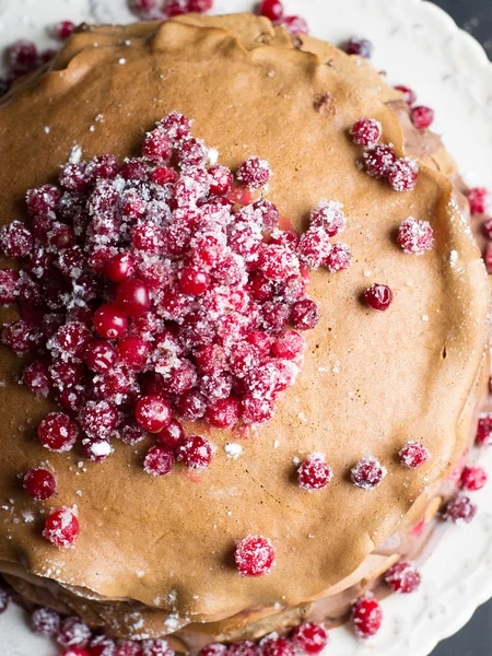 Chocolate Mousse Crepe Cake with Cranberry Curd