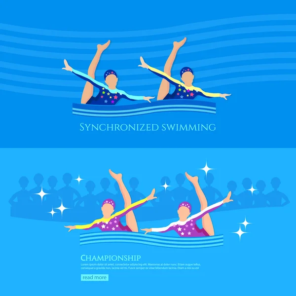 Synchronized swimming banner girls team athletes swimming