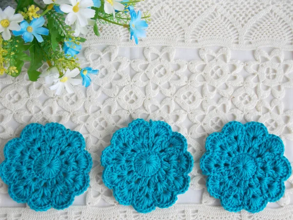 Crochet lace on white background