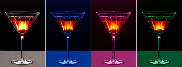 Color cocktails in martini glasses