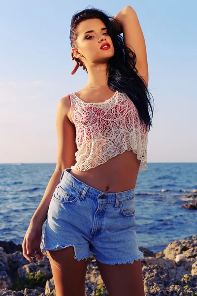 Sexy beautiful woman posing beach