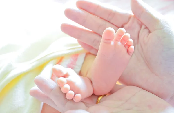 Mother holding newborn baby\'s feet