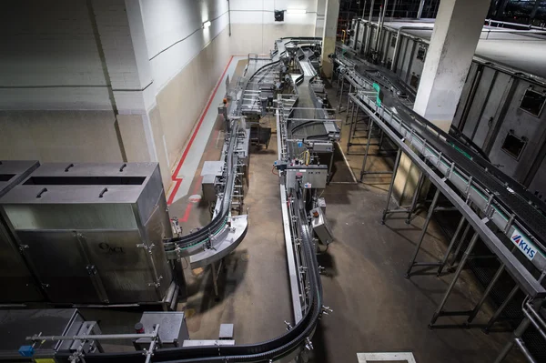 Top view to the production lines forof beer. Beer production p