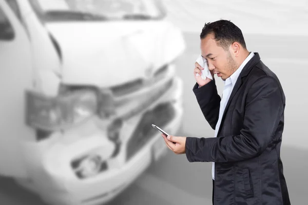 A business man has auto accidents and phone call insurance