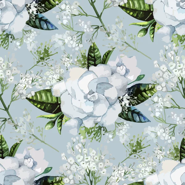 Watercolor gardenia and gypsophila pattern