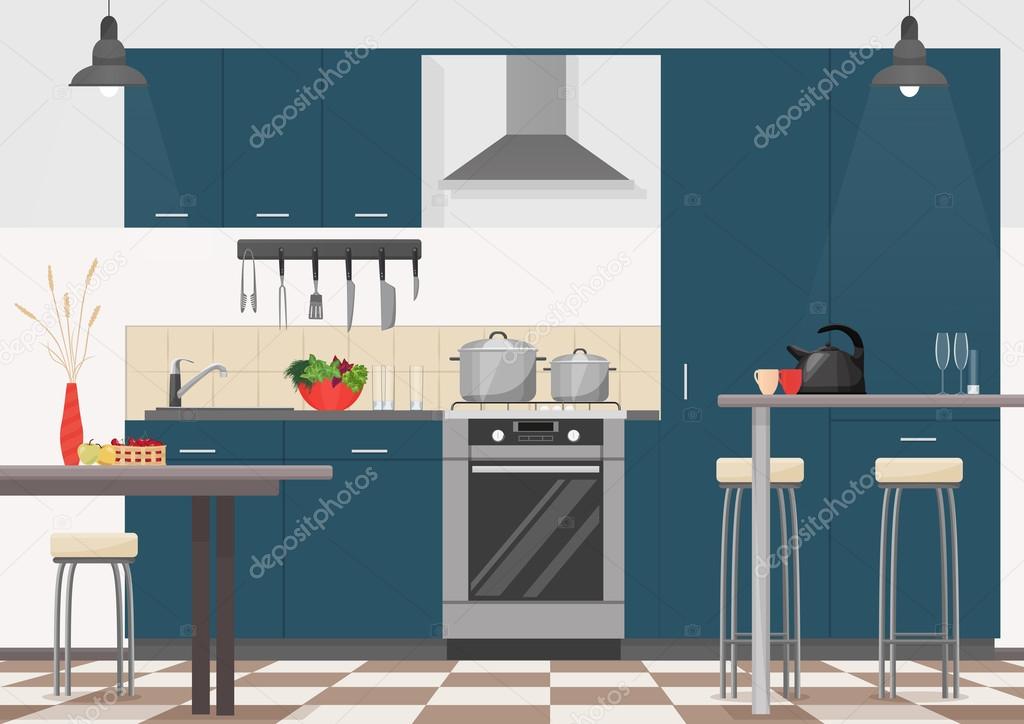 Interior de cocina moderna con muebles y aparatos de cocción ...