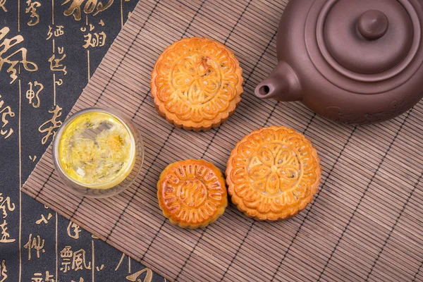 Mooncake and tea,Chinese mid autumn festival food.