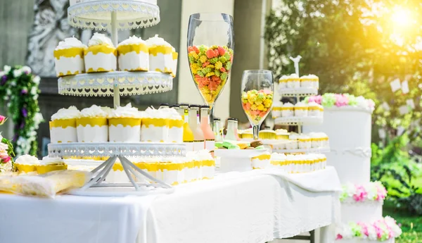Delicious dessert table for big party