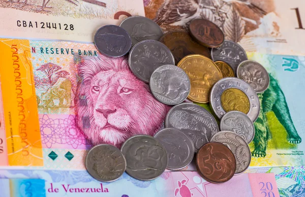 Money colorful images of animals, exotic countries, background