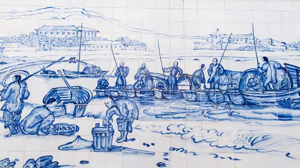 Praia Grande with Fisherman and S. Francisco Church was drew on ceramic wall by George Chinnery in 1837