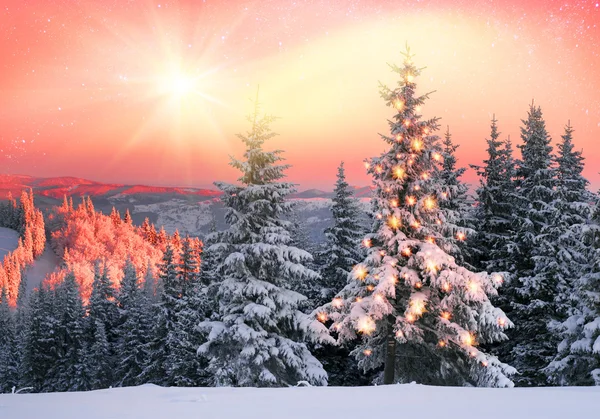 Winter mountain landscape after blizzard